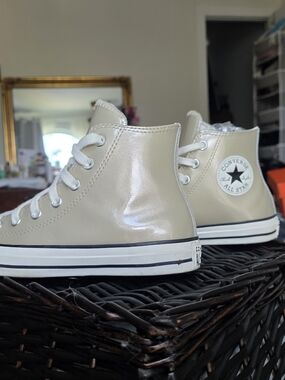 Converse High Top Sneakers in Cream Patent